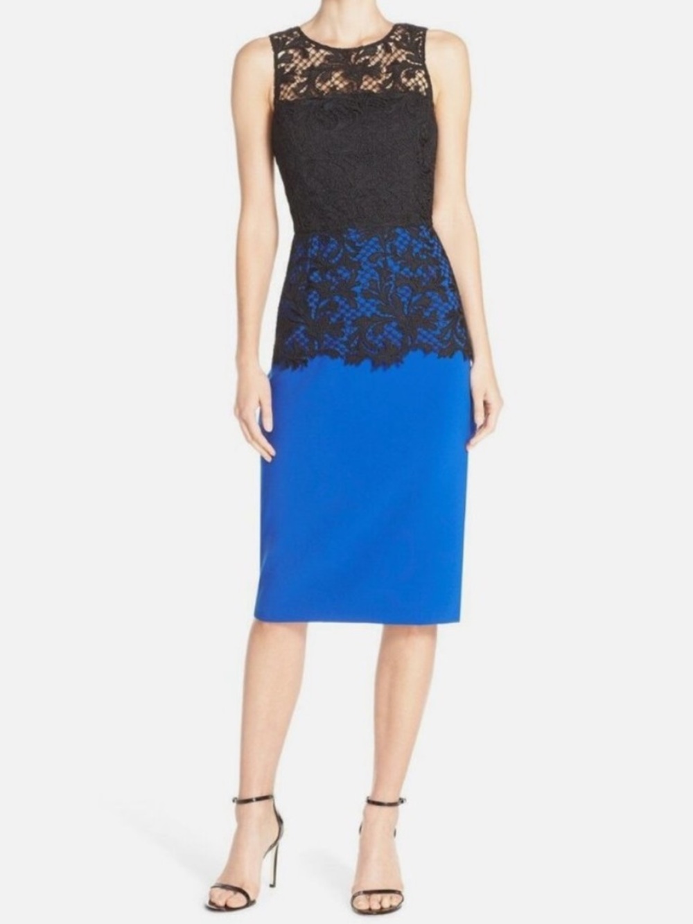 Sachin + Babi Black and White Floral Embroidered Sheath Cocktail Dress Size 8 - Picture 2 of 10